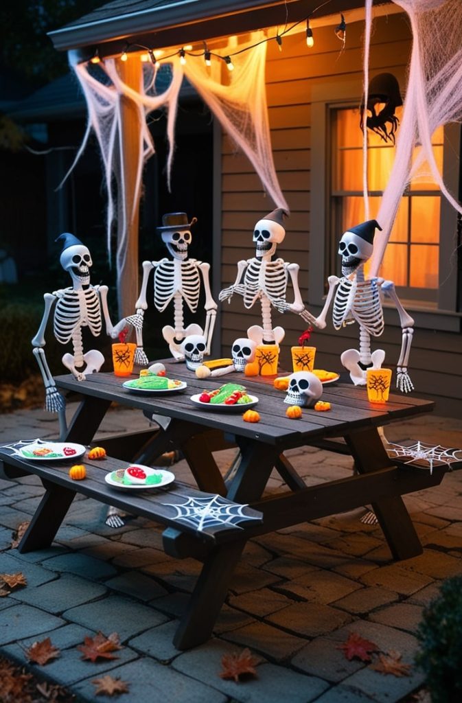 Skeleton Picnic Scene
