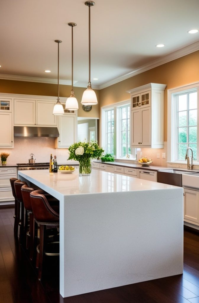 Extended White Island with Seating