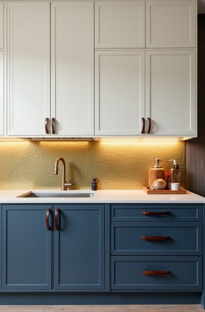 Indigo Blue Two-Tone with Brass Backsplash