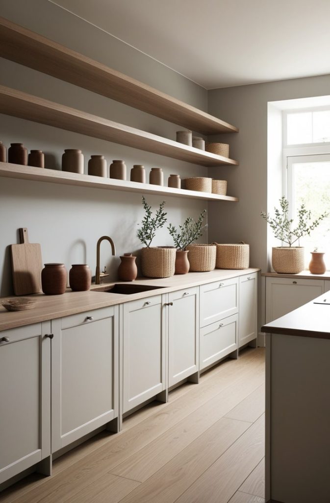 Open Shelving with Integrated Cabinets