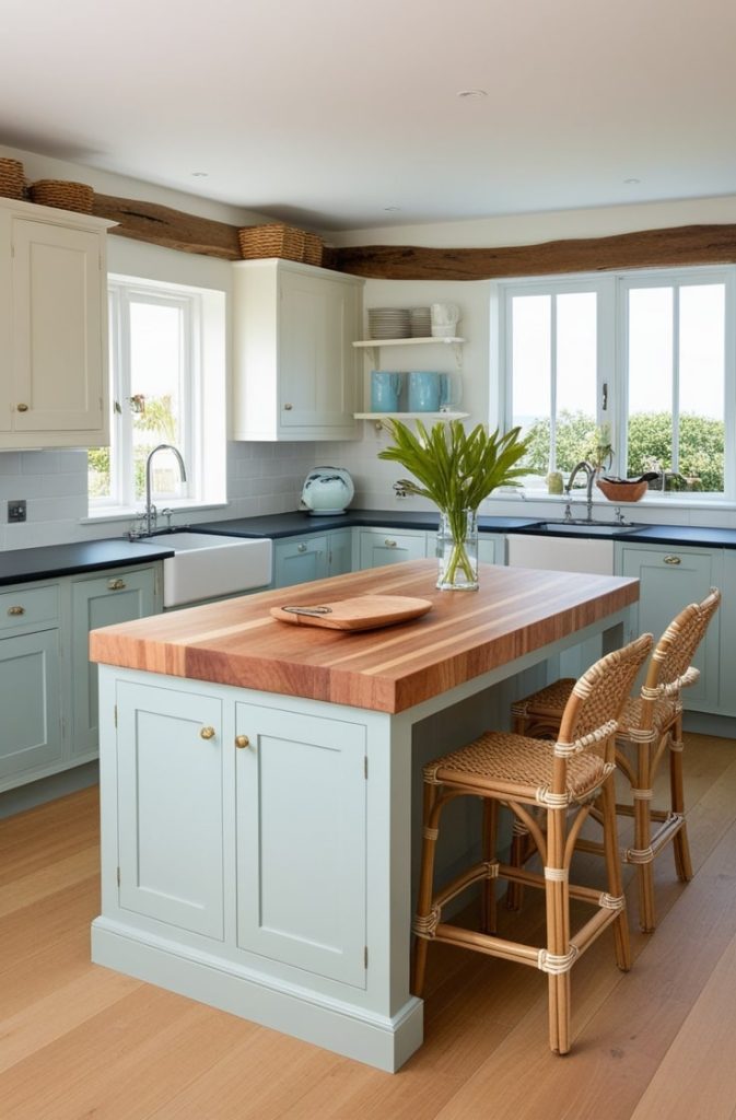 Pale Blue Butcher Block Islands