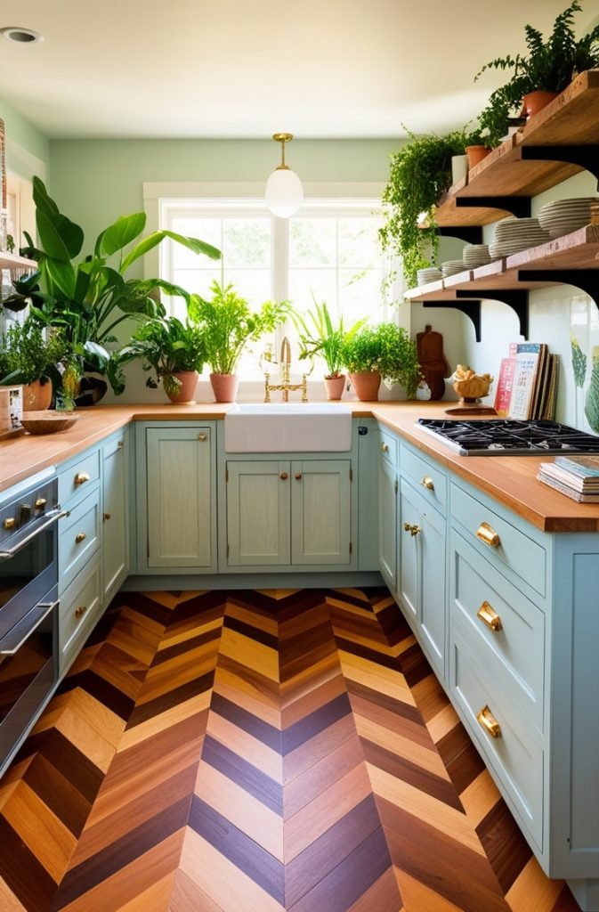 Robin’s Egg Blue with Chevron Flooring
