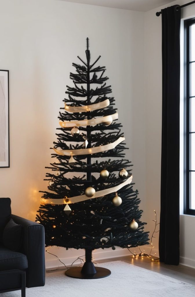 Sleek Black Tree with Gold Accents