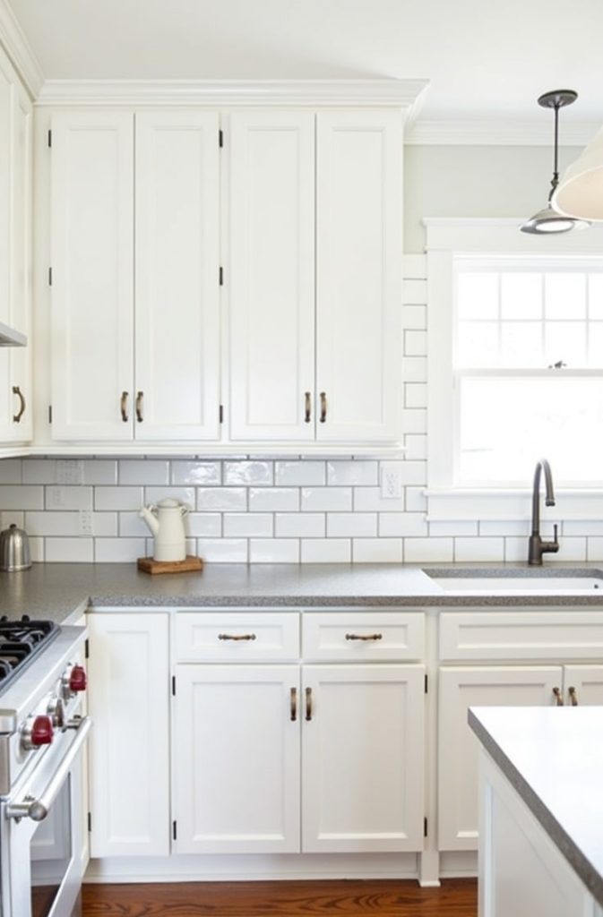 White Cabinets with Subway Tile Backsplash
