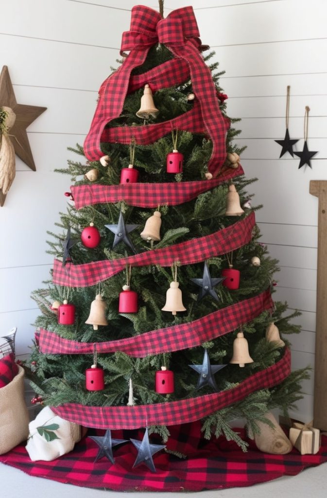 Buffalo Check Farmhouse Tree with Red Accents
