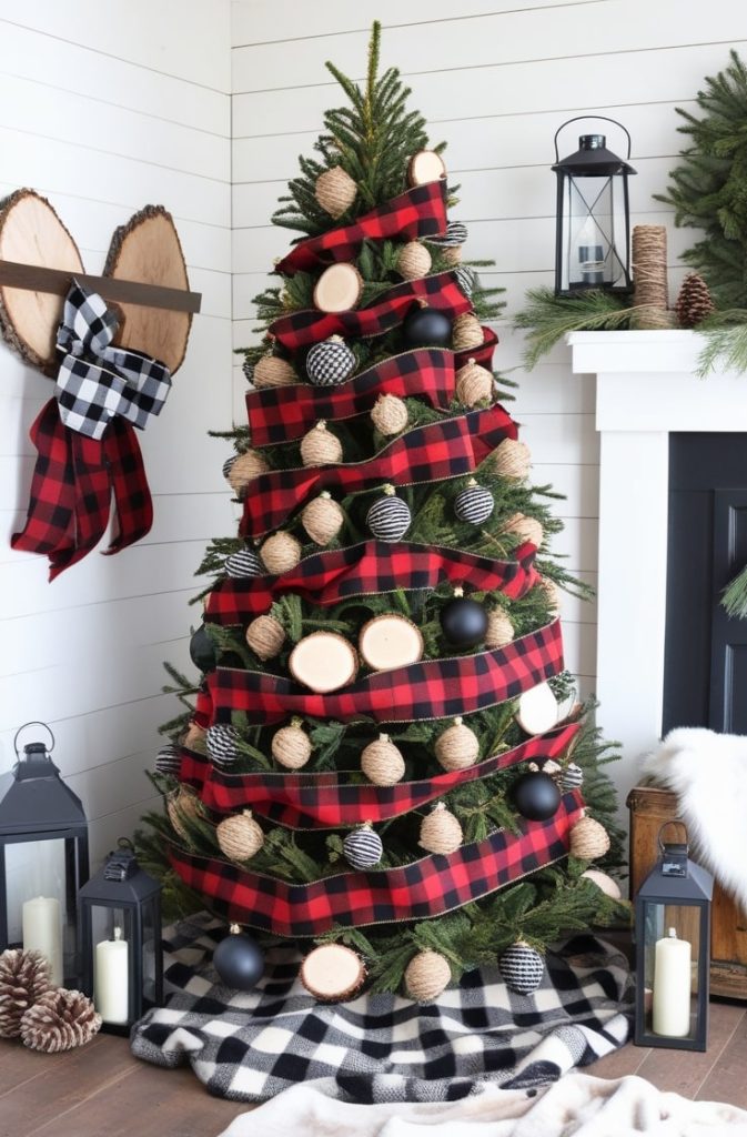Cozy Cabin Christmas Tree with Plaid and Flannel Touches