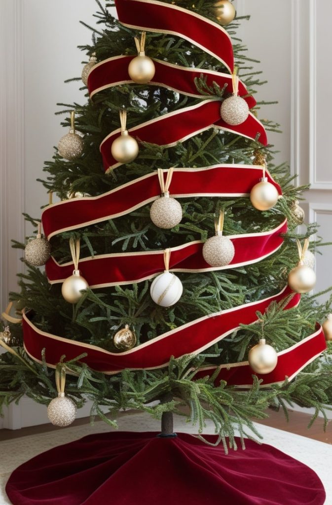 Red Velvet and Gold Ribbon Luxury Tree