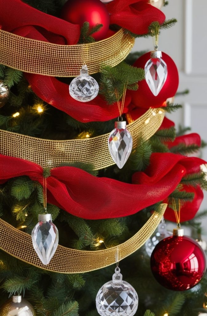 Red and Gold Tree with Crystal Details