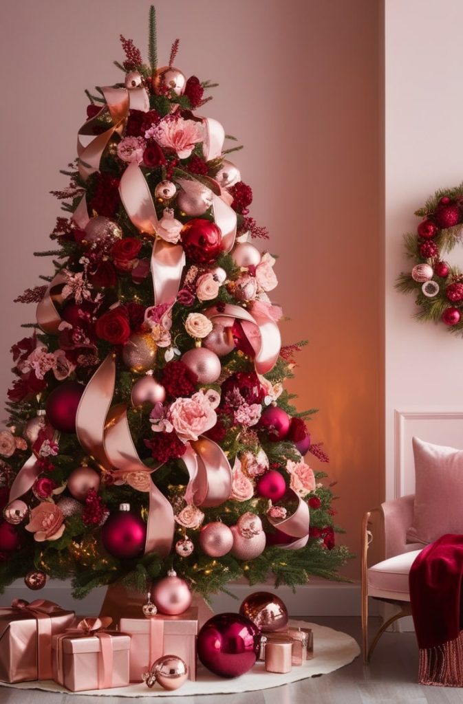 Romantic Red and Rose Gold Christmas Tree