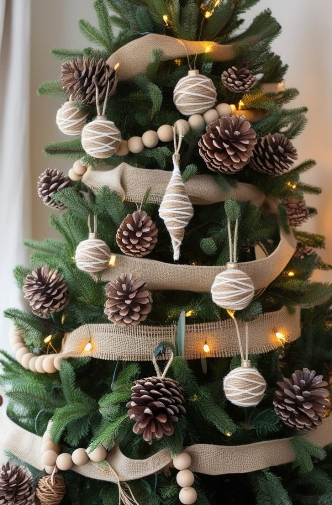 Rustic Tree with Pinecones and Twine Ornaments