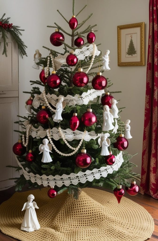 Vintage-Inspired Red and Gold Christmas Tree