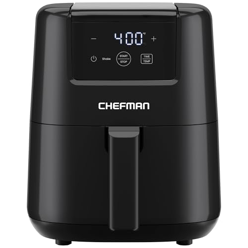 CHEFMAN 2 Qt Mini Air Fryer – Digital Space-Saving Compact Air Fryer with Nonstick and Dishwasher Safe Basket, Quick & Easy Meals in Minutes, Features Digital Timer and Shake Reminder – Black