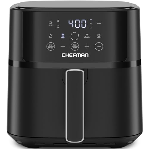 Chefman Air Fryer – 6 QT Compact Airfryer for Quick & Easy Meals in Minutes, Features Hi-Fry Technology for Extra Crisp, Touchscreen Controls with 4 Presets, Nonstick & Dishwasher Safe Basket - Black