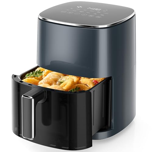 Sweetcrispy Air Fryer 6QT with Window, Square Airfryer Oven 12-in-1 for Family, 400°F Rapid Air Crispy Technology, Roast Bake Dehydrate, Nonstick & Easy-Clean Basket,Grey