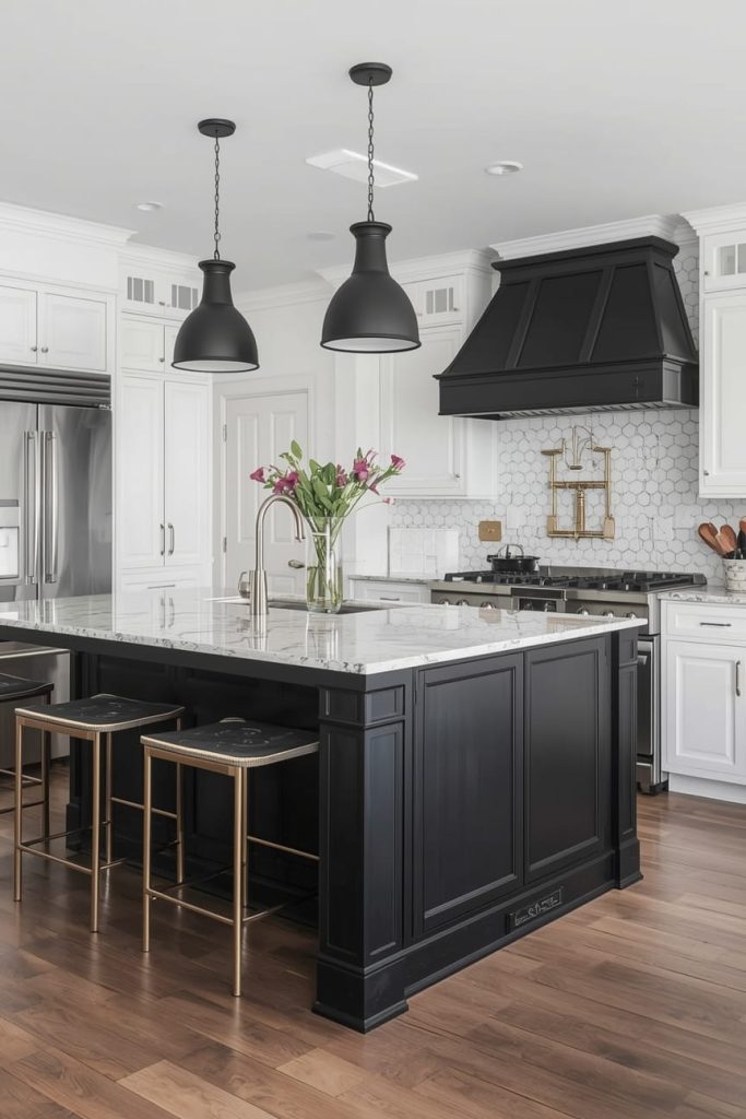 Black Island White Cabinets for Maximum Impact
