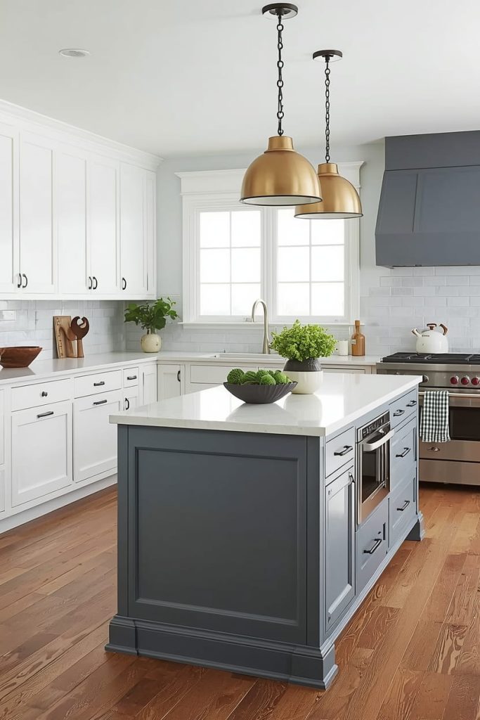 Charcoal Island in a White Kitchen