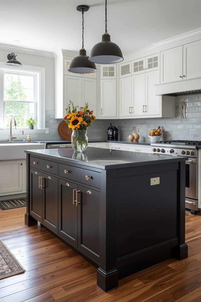 Charcoal Kitchen Island With White Cabinets