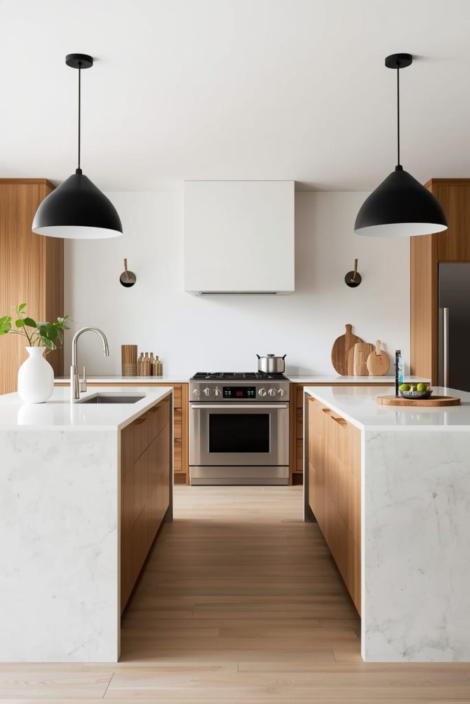 Classic Parallel Double Kitchen Island Layout
