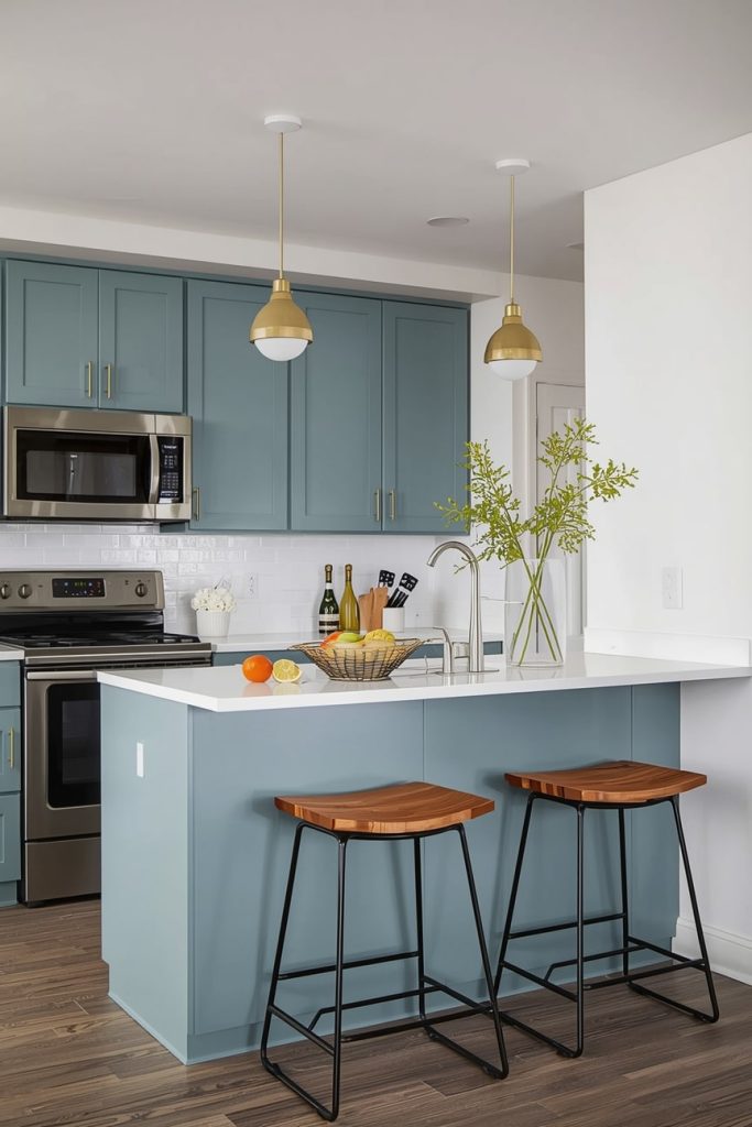 Custom L-Shaped Kitchen Island With Seating Zones-min