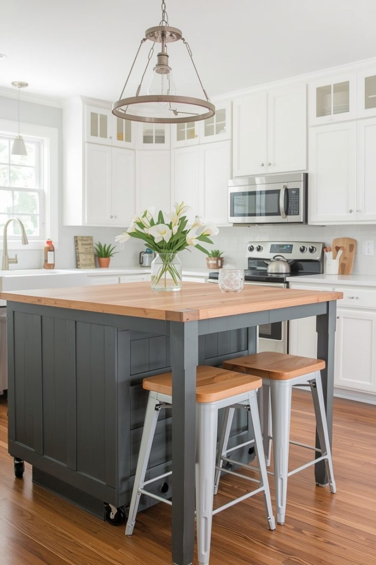 DIY Movable Kitchen Island with Seating