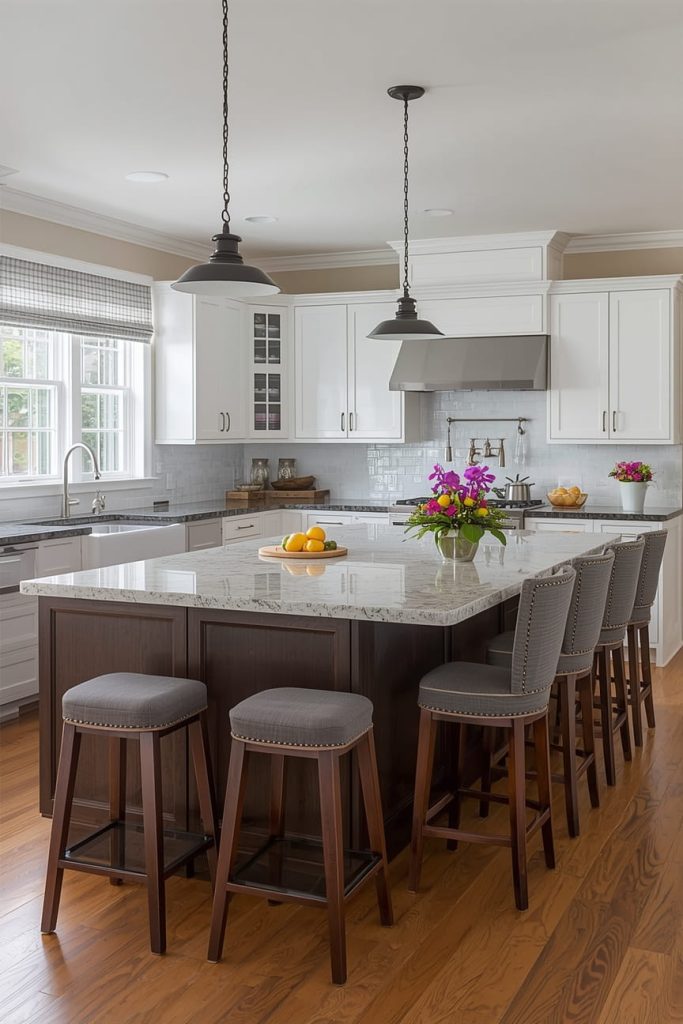 Double Kitchen Island with Built-In Storage Focus