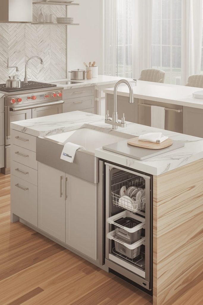 Double Sink Kitchen Island with Dishwasher Setup