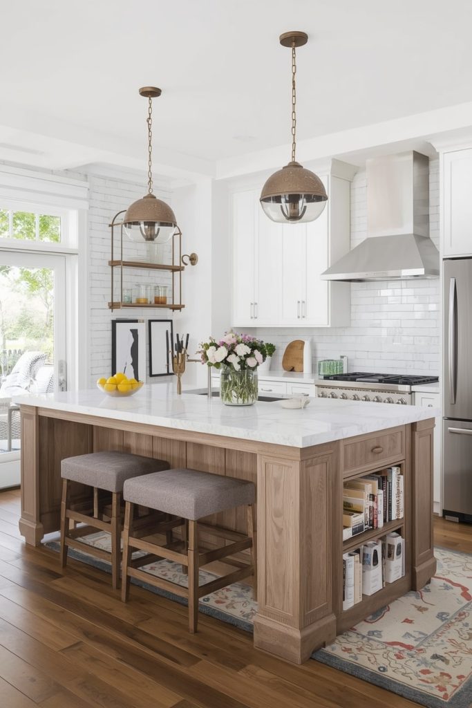 Farmhouse-Style L-Shaped Island With Seating