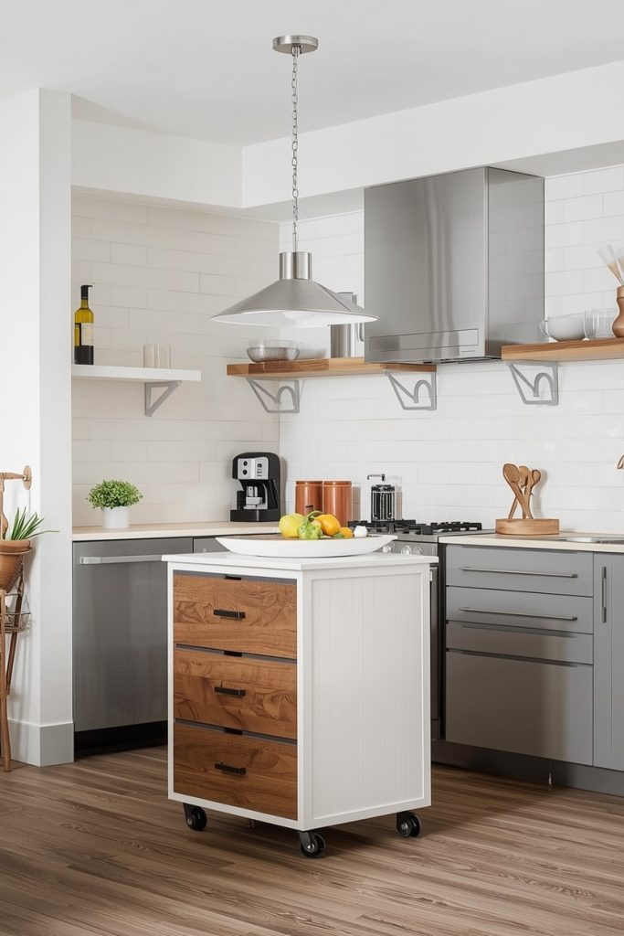 Freestanding Kitchen Island with Open Shelves
