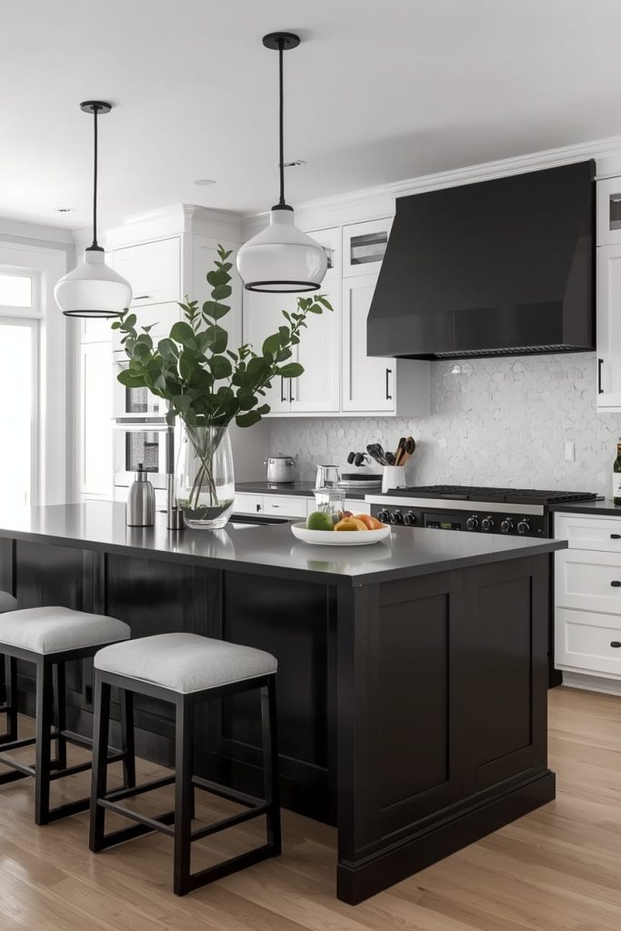 Green Kitchen Island in a White Kitchen