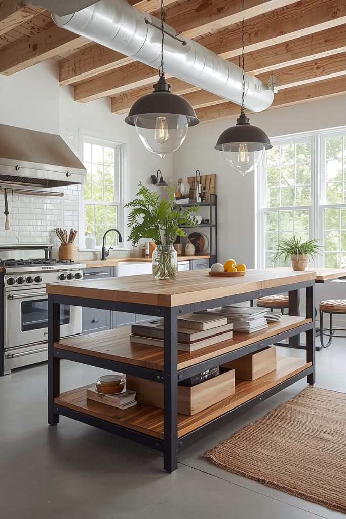  Industrial Rustic Kitchen Island with Metal Accents