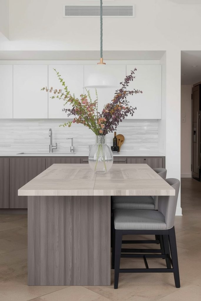 L-Shaped Kitchen Island and Table Combo