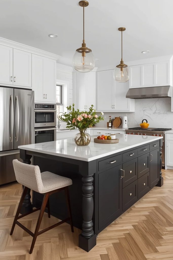 Matte vs Glossy Island Colors in a White Kitchen