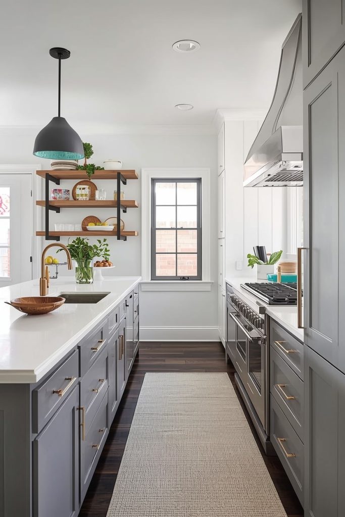 Narrow Kitchen With Peninsula for Smart Zoning