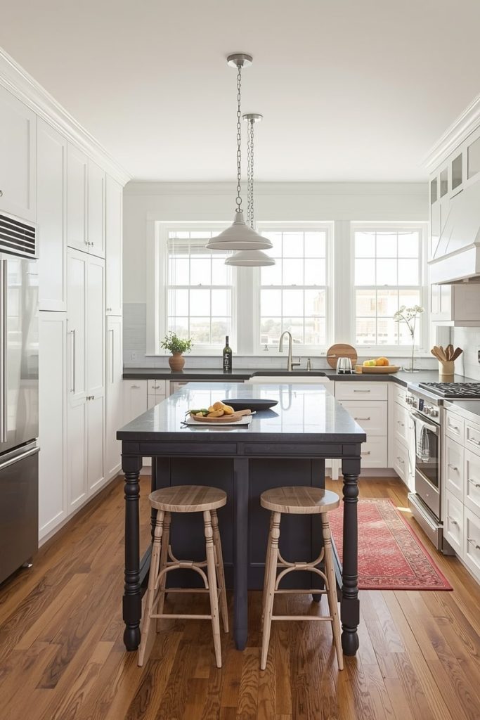 Narrow Movable Kitchen Island with Seating