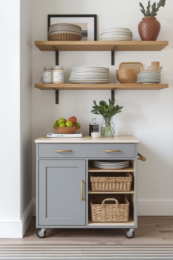 Narrow Rolling Kitchen Cart for Tight Spaces and Galley Kitchens