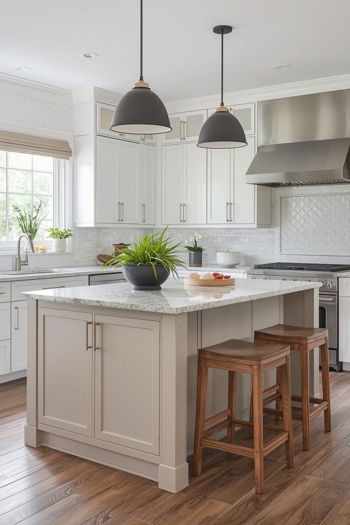  Navy Blue Island in a White Kitchen