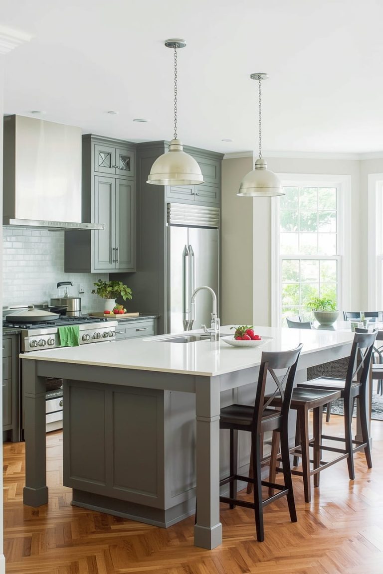Open Plan Kitchen Island With Seating and Cooktop
