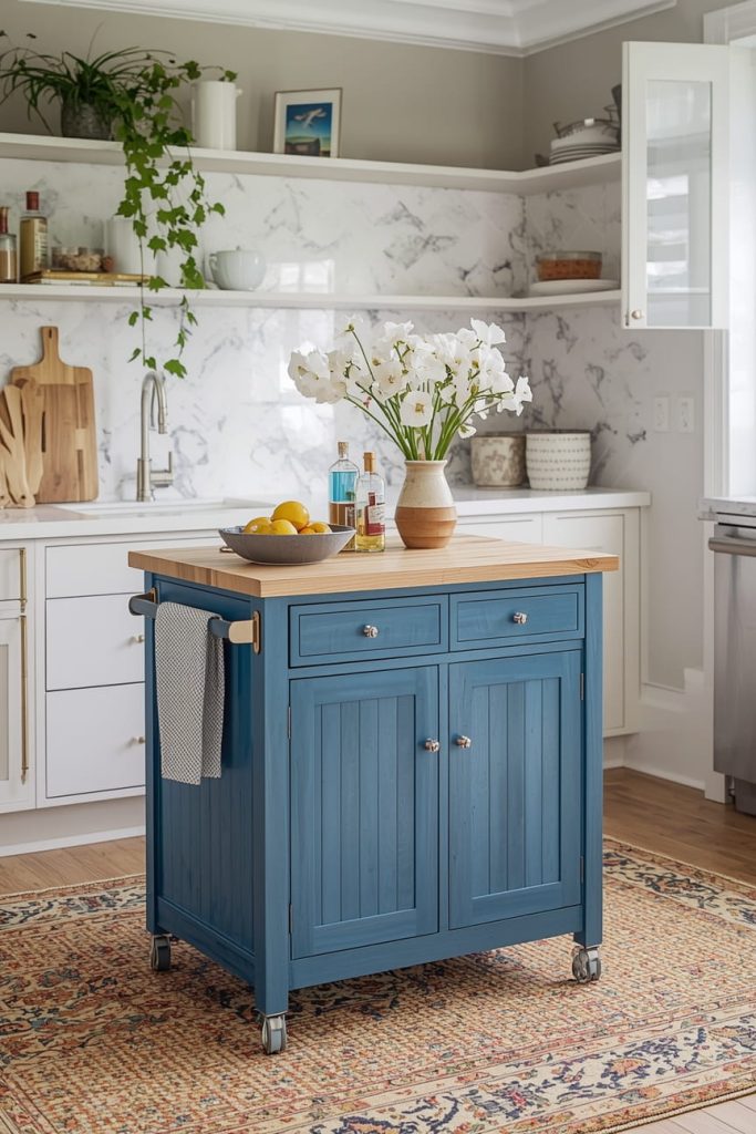 Portable Kitchen Island with Shelves for Easy Access