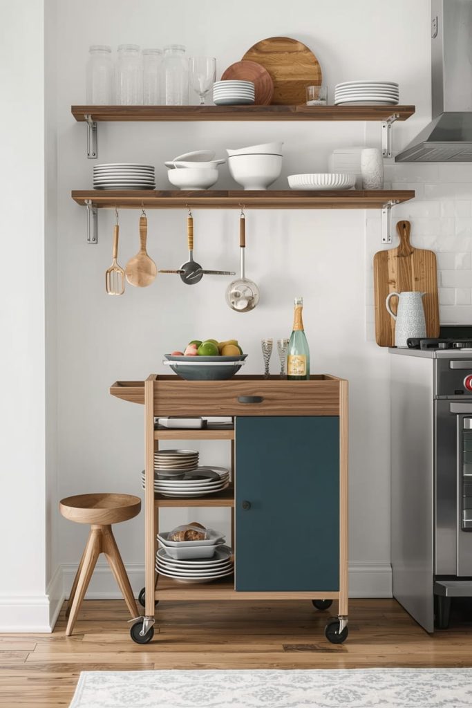 Rolling Kitchen Cart with Butcher Block Top for Extra Counter Space