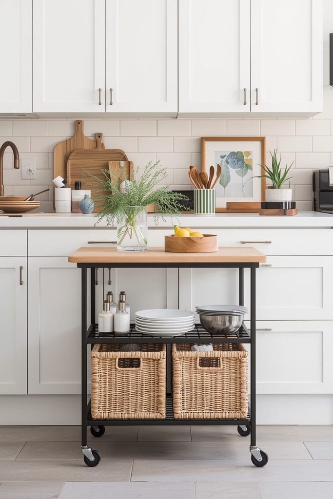 Rolling Kitchen Cart with Locking Wheels for Stability and Safety