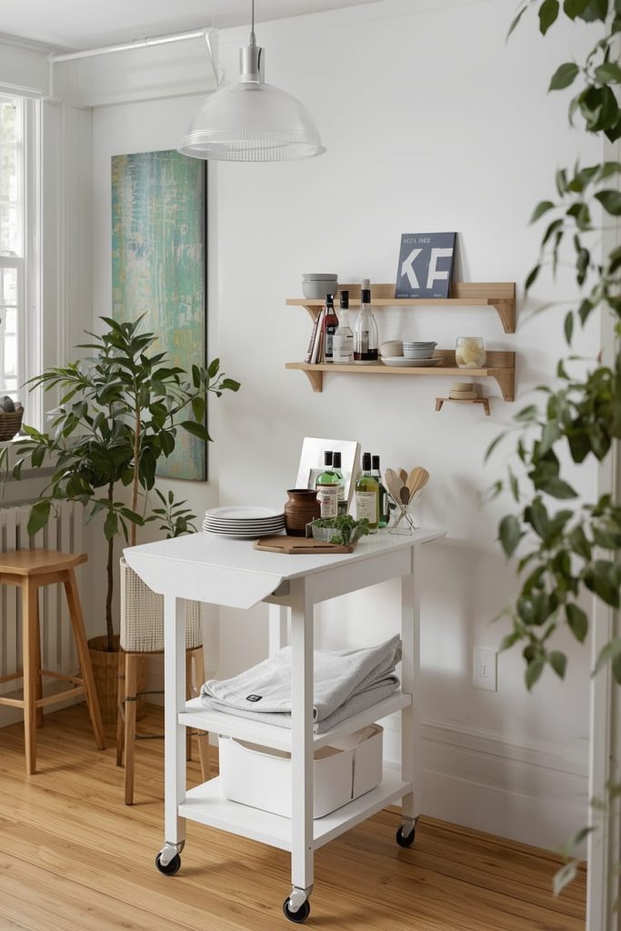 Rolling Kitchen Cart with Spice Rack and Towel Bar for Daily Efficiency