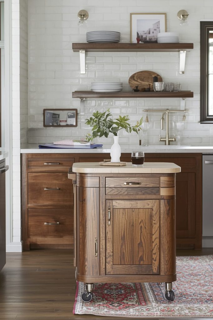 Rolling Kitchen Island with Breakfast Bar