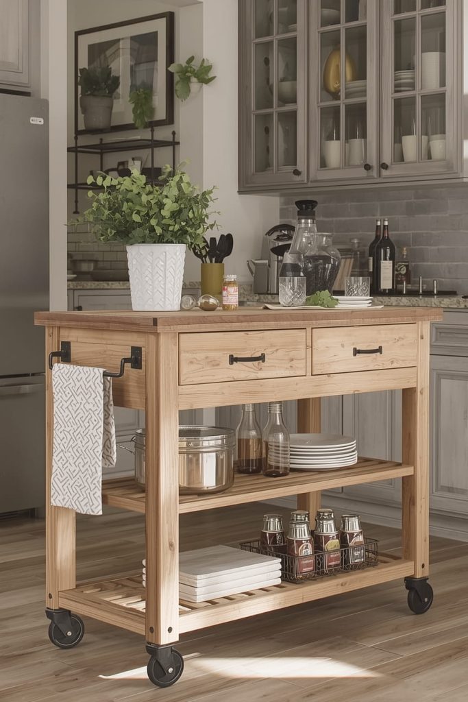 Rustic Kitchen Island on Wheels for Flexible Layouts