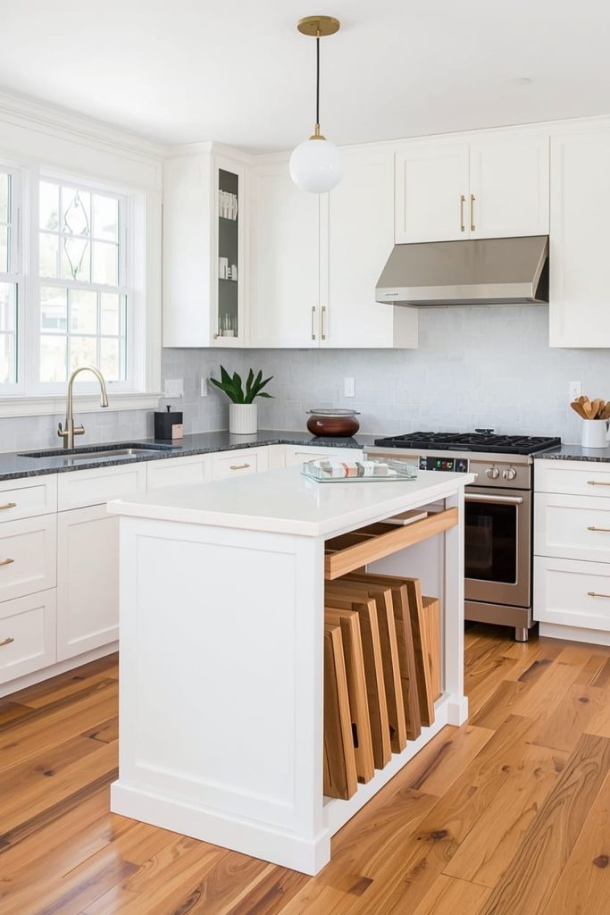 Slim Kitchen Island with Open Shelving