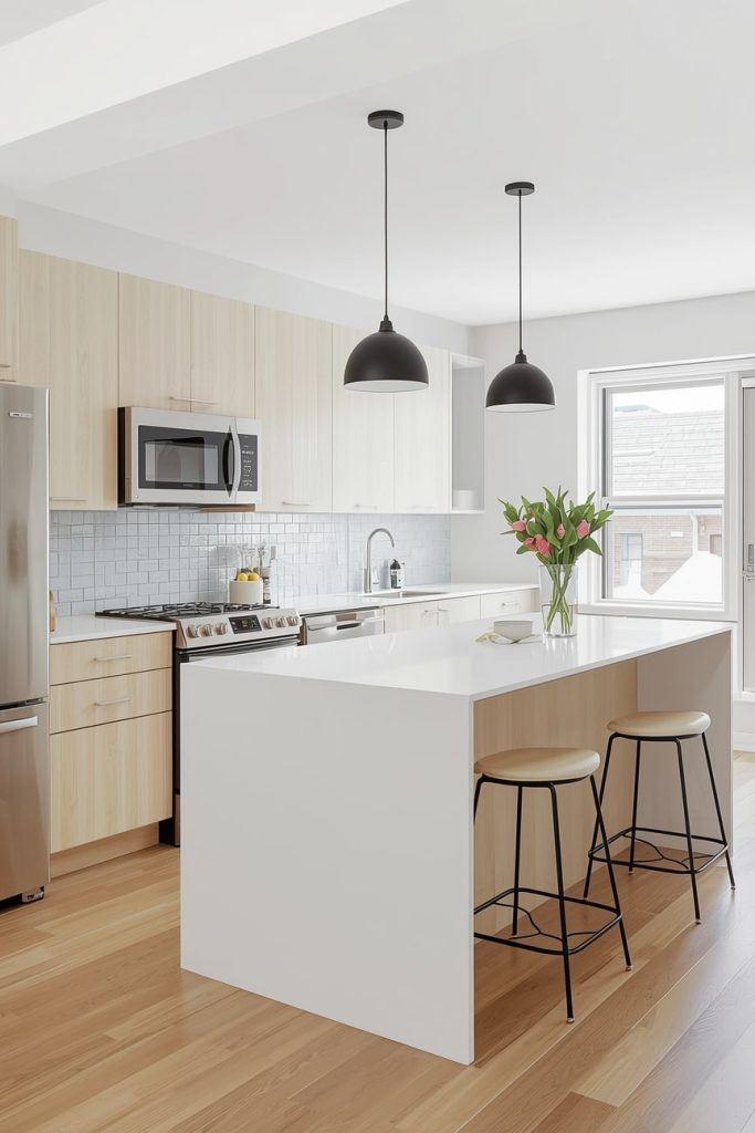 Small Apartment Kitchen Peninsula That Doubles as Dining