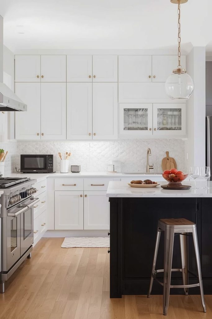 Small White Kitchen Dark Island That Feels Spacious
