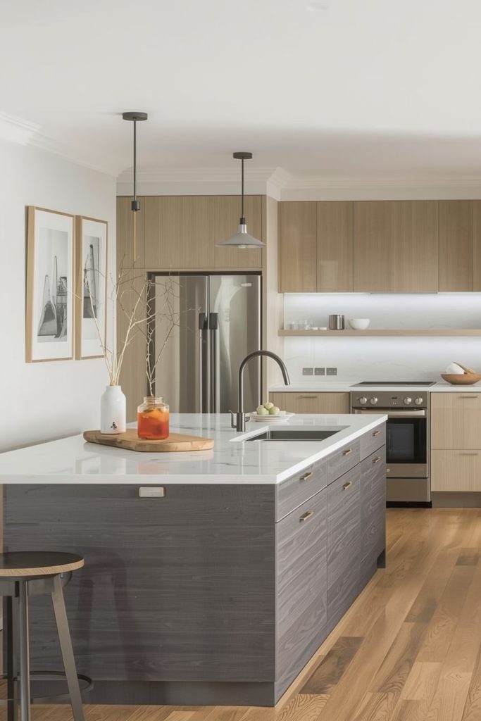 Square Island Kitchen in an Open-Concept Layout