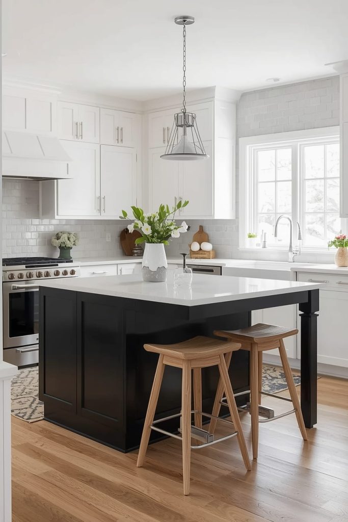 Two-Tone Kitchen Cabinets with Island for a Layered Look