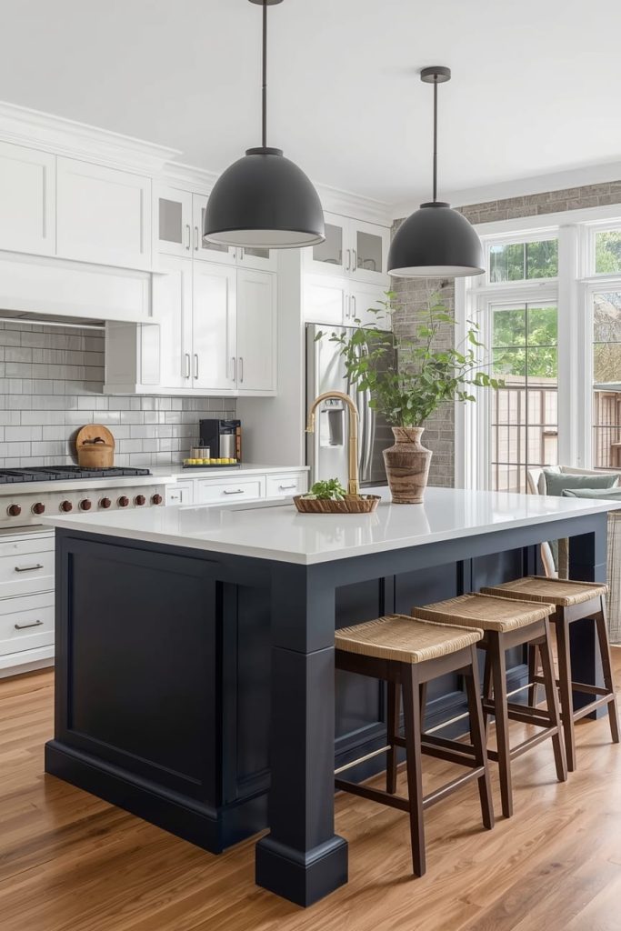 Two Tone Kitchen Island With Dark Centerpiece
