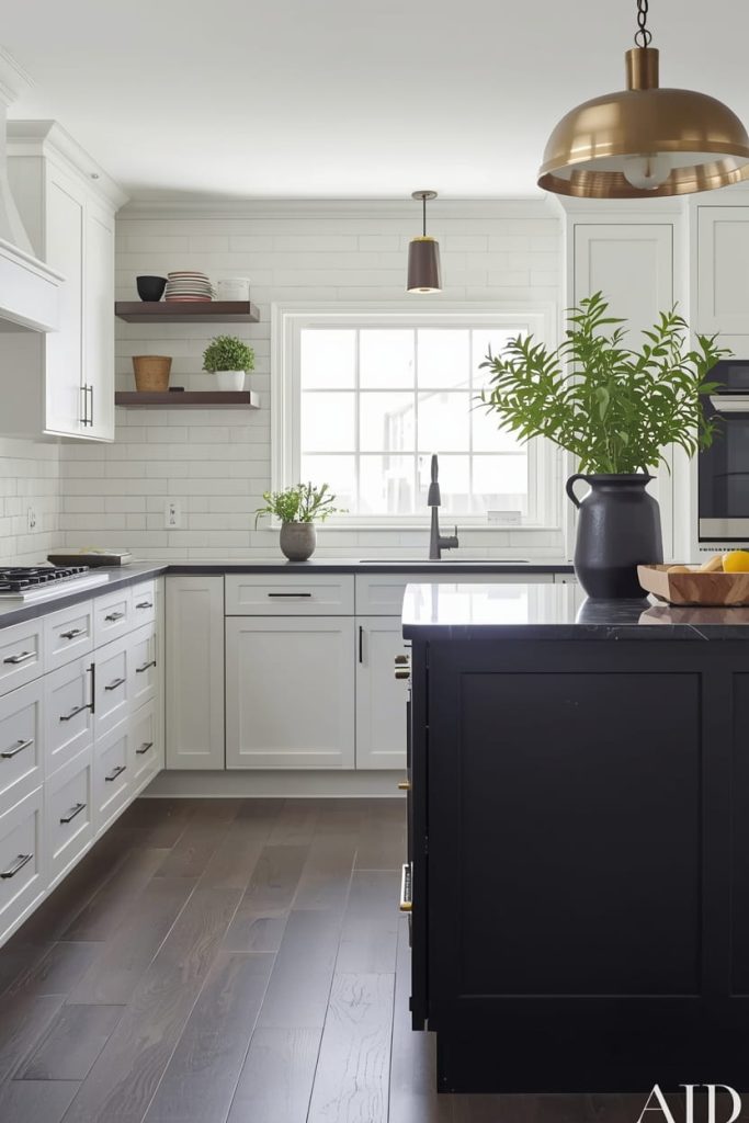 White Cabinets Dark Island With Modern Appeal